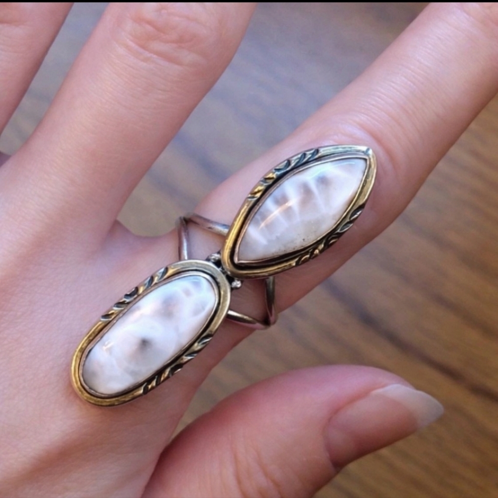 Southwestern Natrolite Pink Larimar Sterling Silver Handcrafted Ring Sz 7